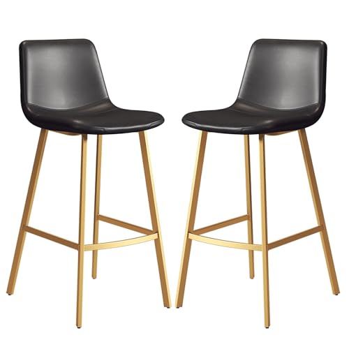 NMVAWIPT 2er-Set Barhocker In Thekenhöhe Aus PU-Leder Mit Metallrahmen, Festes Design for Küche Und Esszimmer(Black,75cm) von NMVAWIPT