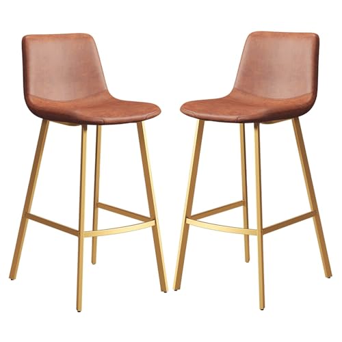 NMVAWIPT 2er-Set Barhocker In Thekenhöhe Aus PU-Leder Mit Metallrahmen, Festes Design for Küche Und Esszimmer(Brown,75cm) von NMVAWIPT