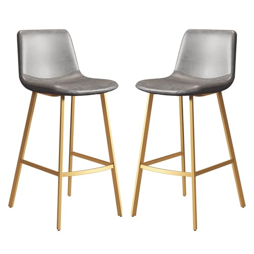 NMVAWIPT 2er-Set Barhocker In Thekenhöhe Aus PU-Leder Mit Metallrahmen, Festes Design for Küche Und Esszimmer(Gray,65cm) von NMVAWIPT