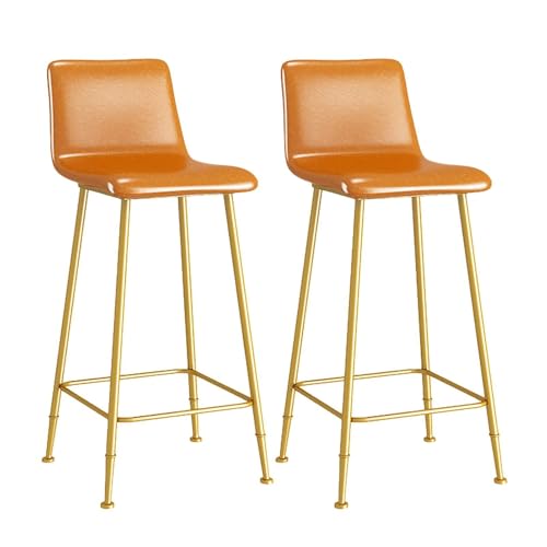 NMVAWIPT 2er-Set Barhocker In Thekenhöhe Mit Metallbeinen Und Fußstütze, Mit PU-Leder Gepolsterte Kücheninselstühle(Orange,25.6in) von NMVAWIPT