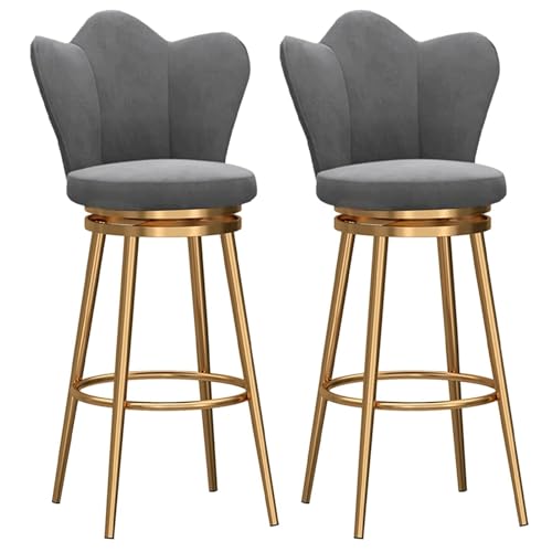 NMVAWIPT 2er-Set Drehbare Barhocker Aus Samt Mit Hoher Rückenlehne, Thekenhocker Mit Metallrahmen for Kücheninseln, Bars Und Esszimmer(Gray+Gold Leg,65cm) von NMVAWIPT