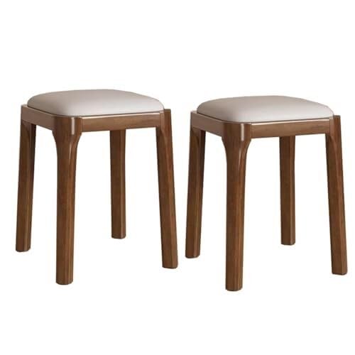 NMVAWIPT 2er-Set Esszimmerhocker Im Mid-Century-Modern-Stil, Küchenstühle Ohne Armlehnen Aus PU-Leder Mit Beinen Massivholz for Esszimmer, Büro Oder Schminktisch(/Gray) von NMVAWIPT