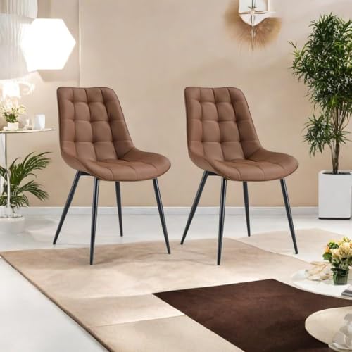 NMVAWIPT 2er-Set Esszimmerstühle Im Mid-Century-Modern-Stil, Gepolsterte Akzentstühle Ohne Armlehnen Mit Metallbeinen for Wohnzimmer, Schlafzimmer(Brown(PU)) von NMVAWIPT