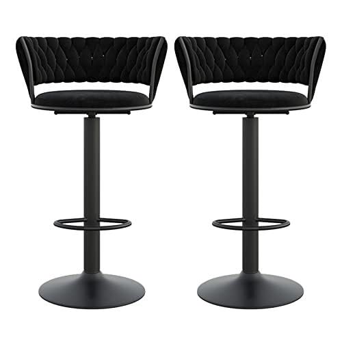 NMVAWIPT 2er-Set Moderne Barhocker Aus Samt Mit Gewebter Rückenlehne, 360° Drehbar Metallfuß, Höhenverstellbar for Kücheninsel, Café, Pub(Black-Black Leg) von NMVAWIPT