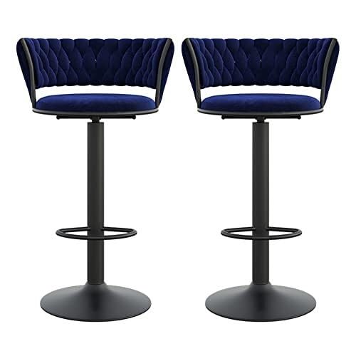 NMVAWIPT 2er-Set Moderne Barhocker Aus Samt Mit Gewebter Rückenlehne, 360° Drehbar Metallfuß, Höhenverstellbar for Kücheninsel, Café, Pub(Blue-Black Leg) von NMVAWIPT