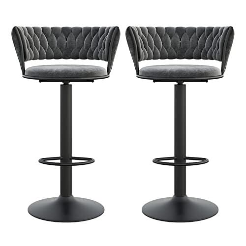 NMVAWIPT 2er-Set Moderne Barhocker Aus Samt Mit Gewebter Rückenlehne, 360° Drehbar Metallfuß, Höhenverstellbar for Kücheninsel, Café, Pub(Gray-Black Leg) von NMVAWIPT