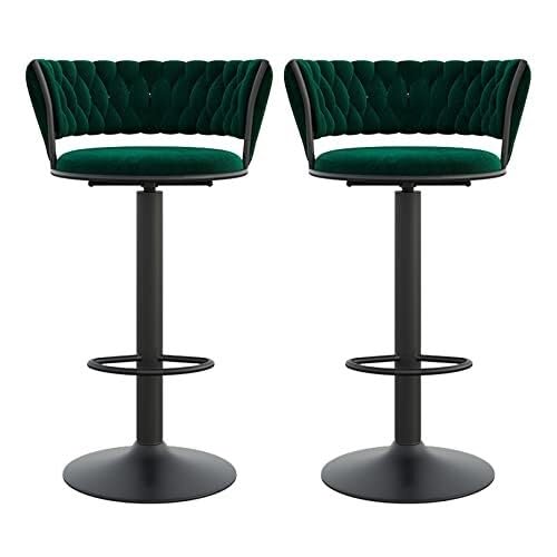 NMVAWIPT 2er-Set Moderne Barhocker Aus Samt Mit Gewebter Rückenlehne, 360° Drehbar Metallfuß, Höhenverstellbar for Kücheninsel, Café, Pub(Green-Black Leg) von NMVAWIPT