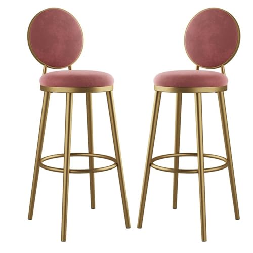 NMVAWIPT 2er-Set Moderne Barhocker Mit Samtpolsterung, Mit Metallrahmen, Rückenlehne Und Fußstütze, Hoher Stuhl for Esszimmer Oder Küche(Pink,65cm Seat Height) von NMVAWIPT
