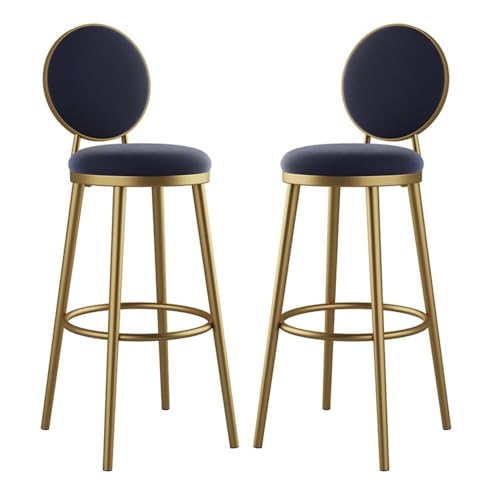 NMVAWIPT 2er-Set Moderne Barhocker Mit Samtpolsterung, Mit Metallrahmen, Rückenlehne Und Fußstütze, Hoher Stuhl for Esszimmer Oder Küche(Royal Blue,65cm Seat Height) von NMVAWIPT