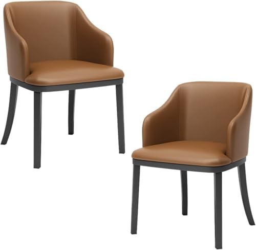 NMVAWIPT 2er-Set Moderne Esszimmerstühle Aus PU-Leder, Gepolsterte Sessel Mit Hoher Rückenlehne Und Schwarzen Metallbeinen(Coffee) von NMVAWIPT
