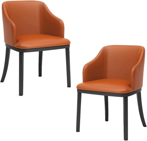NMVAWIPT 2er-Set Moderne Esszimmerstühle Aus PU-Leder, Gepolsterte Sessel Mit Hoher Rückenlehne Und Schwarzen Metallbeinen(Orange) von NMVAWIPT
