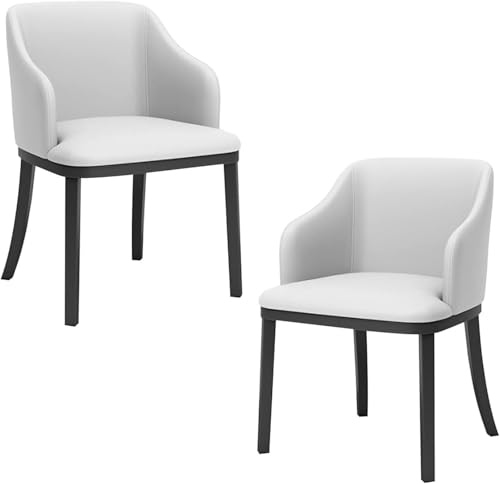 NMVAWIPT 2er-Set Moderne Esszimmerstühle Aus PU-Leder, Gepolsterte Sessel Mit Hoher Rückenlehne Und Schwarzen Metallbeinen(White) von NMVAWIPT