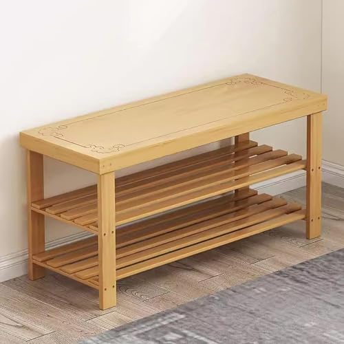 NMVAWIPT 3-stöckige Schuhbank Aus Holz Mit Gepolsterter Sitzfläche – Schuhaufbewahrungs-Organizer Massivholz for Den Eingangsbereich, Flur, Wohnzimmer Und Badezimmer(70 x 27 x 45 cm) von NMVAWIPT