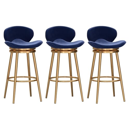NMVAWIPT 3-teilig - Moderner, Mit Samt Gepolsterter Stuhl, Drehbare Barhocker, Mit Goldenen Beinen, Rückenlehne Und Fußstütze for Kücheninsel-Esszimmer(Blue,65cm) von NMVAWIPT