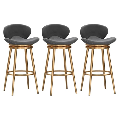 NMVAWIPT 3-teilig - Moderner, Mit Samt Gepolsterter Stuhl, Drehbare Barhocker, Mit Goldenen Beinen, Rückenlehne Und Fußstütze for Kücheninsel-Esszimmer(Gray,65cm) von NMVAWIPT
