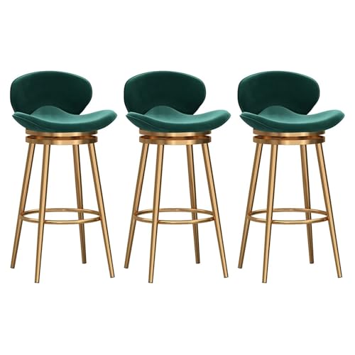NMVAWIPT 3-teilig - Moderner, Mit Samt Gepolsterter Stuhl, Drehbare Barhocker, Mit Goldenen Beinen, Rückenlehne Und Fußstütze for Kücheninsel-Esszimmer(Green,75cm) von NMVAWIPT