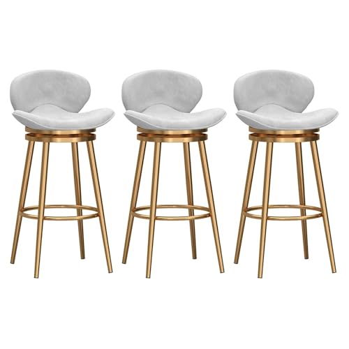 NMVAWIPT 3-teilig - Moderner, Mit Samt Gepolsterter Stuhl, Drehbare Barhocker, Mit Goldenen Beinen, Rückenlehne Und Fußstütze for Kücheninsel-Esszimmer(White,65cm) von NMVAWIPT