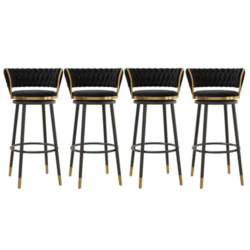 NMVAWIPT 360° Drehbare Barhocker, 4er-Set, Mit Gewebter Rückenlehne Und Fußstütze, Gepolsterter Stuhl for Küche Und Esszimmer(Black,65cm) von NMVAWIPT
