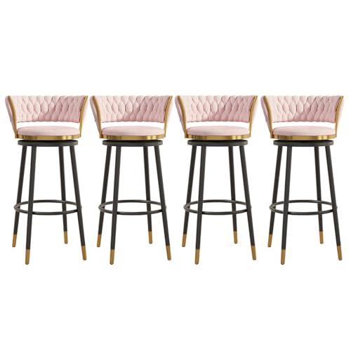 NMVAWIPT 360° Drehbare Barhocker, 4er-Set, Mit Gewebter Rückenlehne Und Fußstütze, Gepolsterter Stuhl for Küche Und Esszimmer(Pink,65cm) von NMVAWIPT