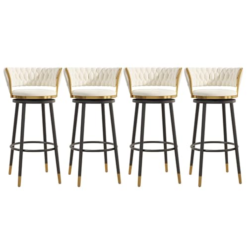 NMVAWIPT 360° Drehbare Barhocker, 4er-Set, Mit Gewebter Rückenlehne Und Fußstütze, Gepolsterter Stuhl for Küche Und Esszimmer(White,75cm) von NMVAWIPT
