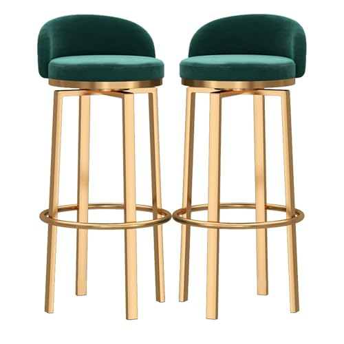 NMVAWIPT 360° Drehbare Barhocker Mit Rückenlehne for Zuhause, Pub, Insel, Esszimmer(Green 2 Pcs(Gold Leg),75cm) von NMVAWIPT