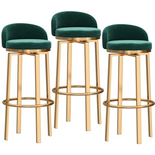 NMVAWIPT 360° Drehbare Barhocker Mit Rückenlehne for Zuhause, Pub, Insel, Esszimmer(Green 3 Pcs(Gold Leg),65cm() von NMVAWIPT