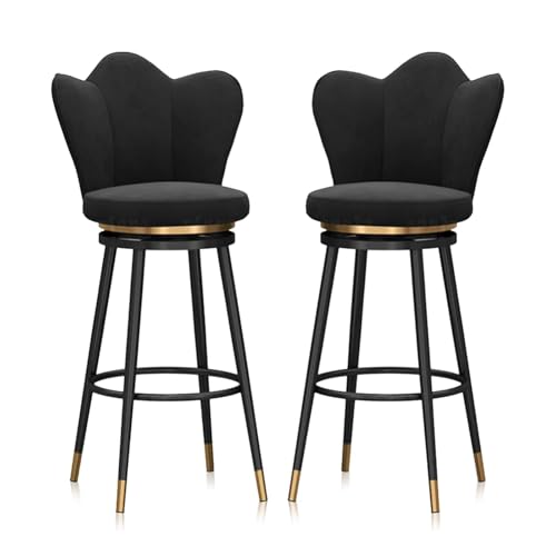 NMVAWIPT 360° Drehbarer Barhocker, Esszimmerstuhl In Thekenhöhe Mit Samtpolsterung, Rückenlehne Und Goldener Fußstütze –(Black,2 PCS) von NMVAWIPT