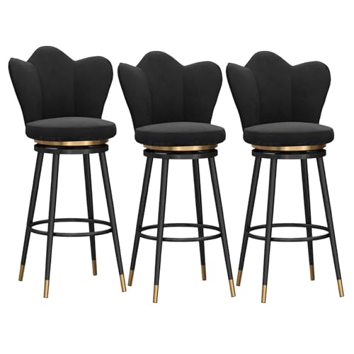 NMVAWIPT 360° Drehbarer Barhocker, Esszimmerstuhl In Thekenhöhe Mit Samtpolsterung, Rückenlehne Und Goldener Fußstütze –(Black,3 PCS) von NMVAWIPT
