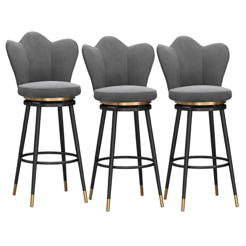 NMVAWIPT 360° Drehbarer Barhocker, Esszimmerstuhl In Thekenhöhe Mit Samtpolsterung, Rückenlehne Und Goldener Fußstütze –(Gray,3 PCS) von NMVAWIPT