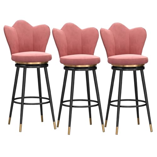 NMVAWIPT 360° Drehbarer Barhocker, Esszimmerstuhl In Thekenhöhe Mit Samtpolsterung, Rückenlehne Und Goldener Fußstütze –(Pink,3 PCS) von NMVAWIPT