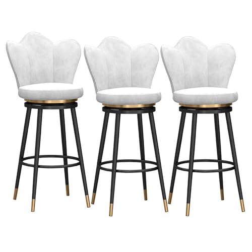 NMVAWIPT 360° Drehbarer Barhocker, Esszimmerstuhl In Thekenhöhe Mit Samtpolsterung, Rückenlehne Und Goldener Fußstütze –(White,3 PCS) von NMVAWIPT