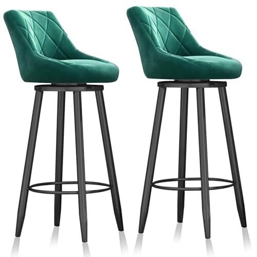 NMVAWIPT 360° Drehbarer Barhocker Mit Rückenlehne, Moderner Hoher Hocker, Samtinselstuhl for Pub/Esszimmer, Café, Kneipe, Theke, Grün-goldenes Bein(2 Pcs Black Leg,75cm(29.5 in)) von NMVAWIPT
