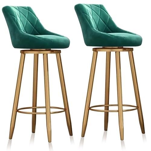 NMVAWIPT 360° Drehbarer Barhocker Mit Rückenlehne, Moderner Hoher Hocker, Samtinselstuhl for Pub/Esszimmer, Café, Kneipe, Theke, Grün-goldenes Bein(2 Pcs Gold Leg,65cm(25.6 in)) von NMVAWIPT