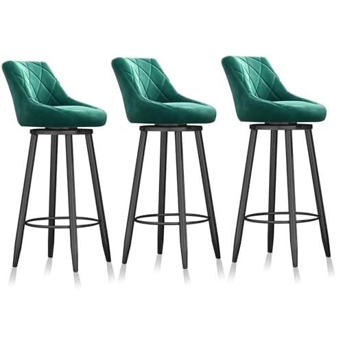 NMVAWIPT 360° Drehbarer Barhocker Mit Rückenlehne, Moderner Hoher Hocker, Samtinselstuhl for Pub/Esszimmer, Café, Kneipe, Theke, Grün-goldenes Bein(3 Pcs Black Leg,65cm(25.6 in)) von NMVAWIPT