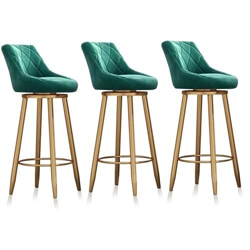 NMVAWIPT 360° Drehbarer Barhocker Mit Rückenlehne, Moderner Hoher Hocker, Samtinselstuhl for Pub/Esszimmer, Café, Kneipe, Theke, Grün-goldenes Bein(3 Pcs Gold Leg,65cm(25.6 in)) von NMVAWIPT