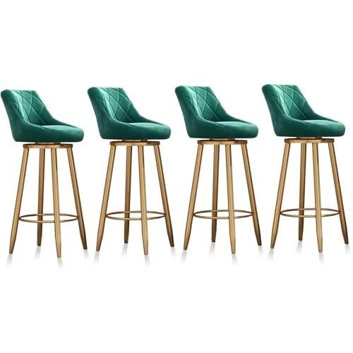 NMVAWIPT 360° Drehbarer Barhocker Mit Rückenlehne, Moderner Hoher Hocker, Samtinselstuhl for Pub/Esszimmer, Café, Kneipe, Theke, Grün-goldenes Bein(4 Pcs Gold Leg,65cm(25.6 in)) von NMVAWIPT