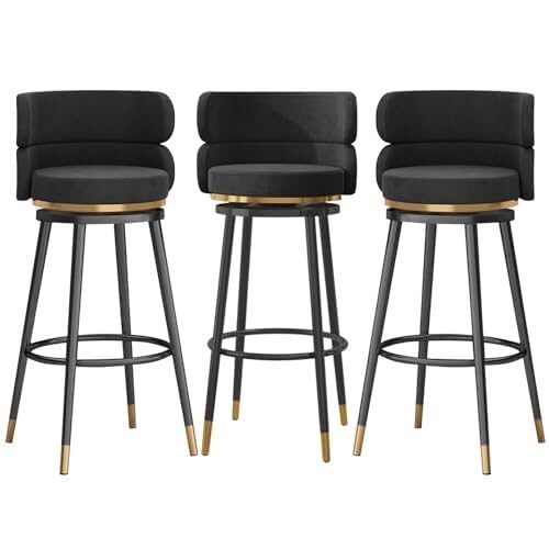 NMVAWIPT 360° Drehbarer Barhocker – Samtgepolsterte Theke Mit Rückenlehne, Metallrahmen, for Kücheninsel, Esszimmer Zu Hause(Black-3 Pcs) von NMVAWIPT