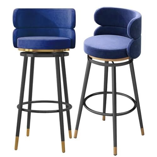 NMVAWIPT 360° Drehbarer Barhocker – Samtgepolsterte Theke Mit Rückenlehne, Metallrahmen, for Kücheninsel, Esszimmer Zu Hause(Blue-2 Pcs) von NMVAWIPT
