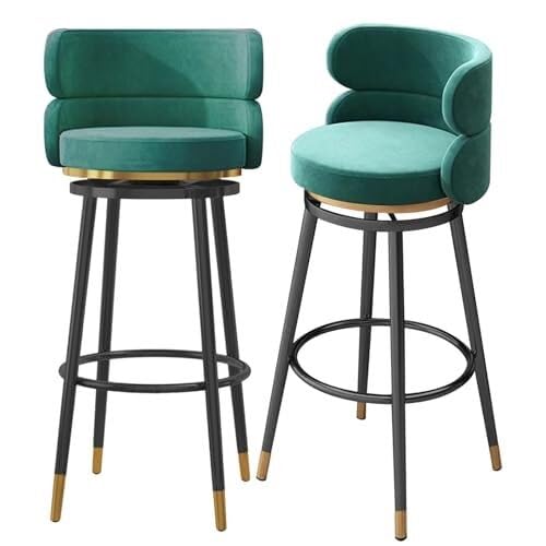 NMVAWIPT 360° Drehbarer Barhocker – Samtgepolsterte Theke Mit Rückenlehne, Metallrahmen, for Kücheninsel, Esszimmer Zu Hause(Green-2 Pcs) von NMVAWIPT