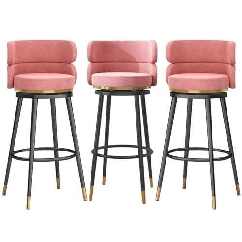 NMVAWIPT 360° Drehbarer Barhocker – Samtgepolsterte Theke Mit Rückenlehne, Metallrahmen, for Kücheninsel, Esszimmer Zu Hause(Pink-3 Pcs) von NMVAWIPT