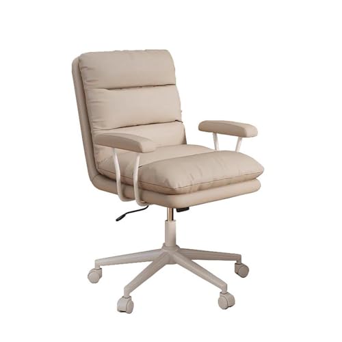 NMVAWIPT 360° Drehbarer Schminktisch-Bürostuhl Aus Leder Mit Rückenlehne Und Armlehne, Höhenverstellbar for Mädchen Und Frauen, Schlafzimmer, Arbeitszimmer(Beige) von NMVAWIPT