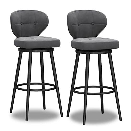 NMVAWIPT 360° Drehbares Barhocker-Set, Samtgepolsterte Thekenhöhe Mit Rückenlehne Und Fußstütze, Metallrahmen, for Kücheninsel, Zuhause(Gray,75cm) von NMVAWIPT