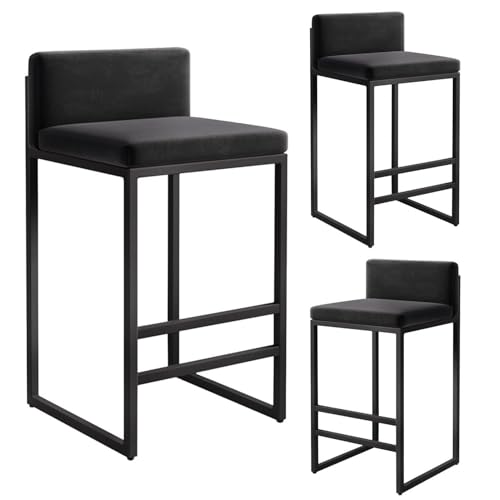 NMVAWIPT 3er-Set Barhocker Aus Samt – Modernes Quadratisches Design Mit Metallrahmen Und Fußstütze for Küche, Theke, Esszimmer(Black,25.6in) von NMVAWIPT