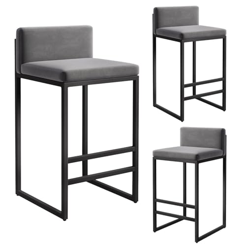 NMVAWIPT 3er-Set Barhocker Aus Samt – Modernes Quadratisches Design Mit Metallrahmen Und Fußstütze for Küche, Theke, Esszimmer(Gray,29.5in) von NMVAWIPT