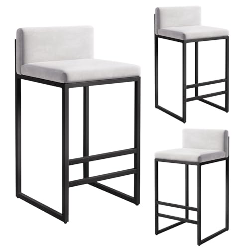 NMVAWIPT 3er-Set Barhocker Aus Samt – Modernes Quadratisches Design Mit Metallrahmen Und Fußstütze for Küche, Theke, Esszimmer(White,25.6in) von NMVAWIPT