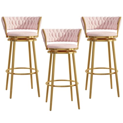 NMVAWIPT 3er-Set Barhocker Mit Samtpolsterung Und Goldenen Beinen – Drehbare Stühle In Thekenhöhe for Kücheninsel, Hausbar Und Restaurant(Pink,65cm) von NMVAWIPT