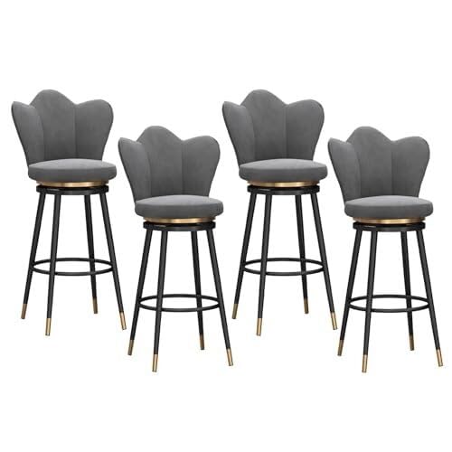 NMVAWIPT 4 Stück – 360° Drehbarer Barhocker Samtsitz Mit Gewebter Rückenlehne, Metallrahmen, for Kücheninsel Oder Theke(Gray,Height 75cm) von NMVAWIPT