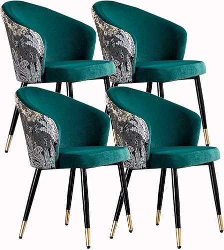 NMVAWIPT 4 Stück Esszimmerstühle Aus Samt Mit Bestickter Rückenlehne Und Metallbeinen for Küche Wohnzimmer(Dark Green) von NMVAWIPT