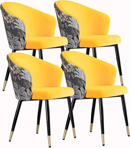NMVAWIPT 4 Stück Esszimmerstühle Aus Samt Mit Bestickter Rückenlehne Und Metallbeinen for Küche Wohnzimmer(Orange Yellow) von NMVAWIPT