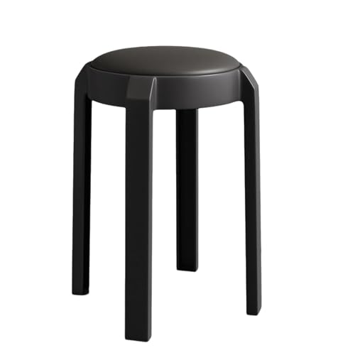 NMVAWIPT 4 Stück - Küchenhocker Aus Kunststoff, Stapelbarer Esszimmerstuhl, Gepolsterte Barhocker for Die Theke, Tragbar Wohnheim, Schminktisch, Schlafzimmer, Veranstaltung(Black) von NMVAWIPT